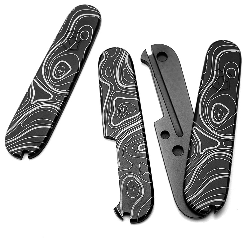 Penn Reel Battle - ナイフグリップハンドルパッチ、ブレードスケール、輪郭面パターン、CNCチタン製、ビクトリノックススイスアーミーナイフ、DIY部品、91mm、1ペア